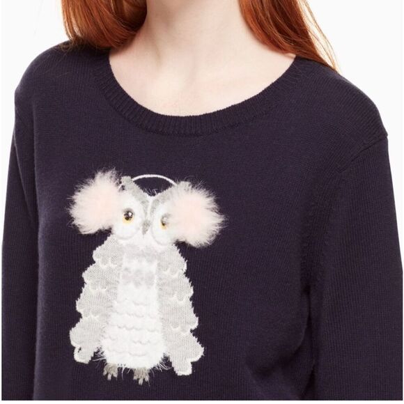 Kate Spade Women Owl Sweater Size L Preppy Polyamide Wool Crew Neck Long Sleeve - Picture 4 of 6